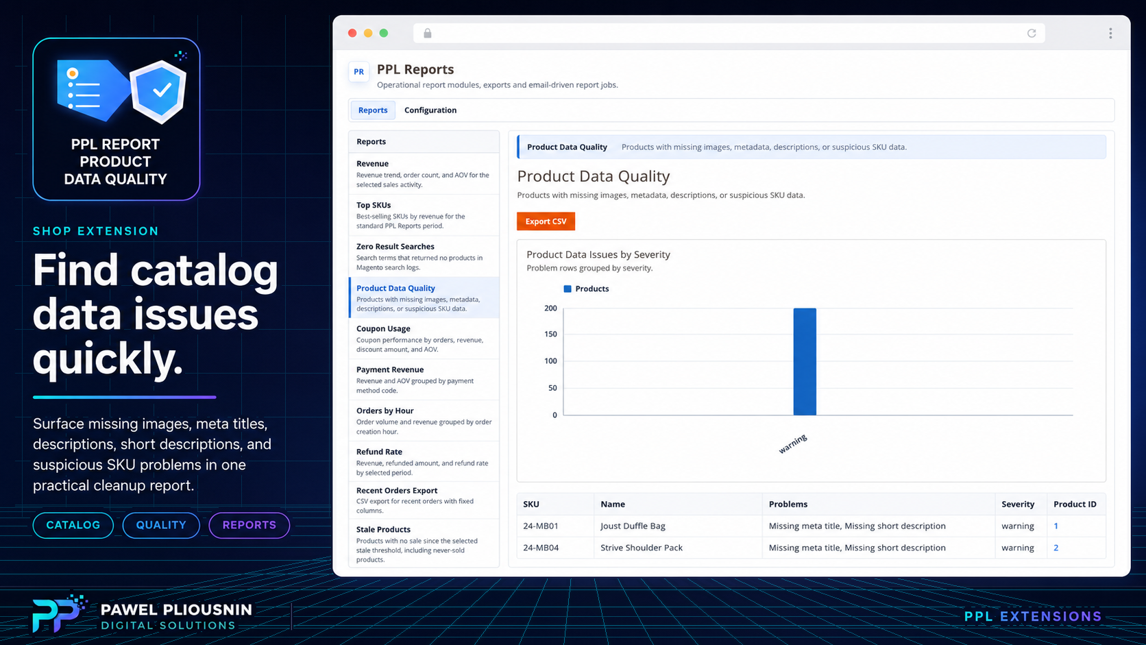 Product data quality report
